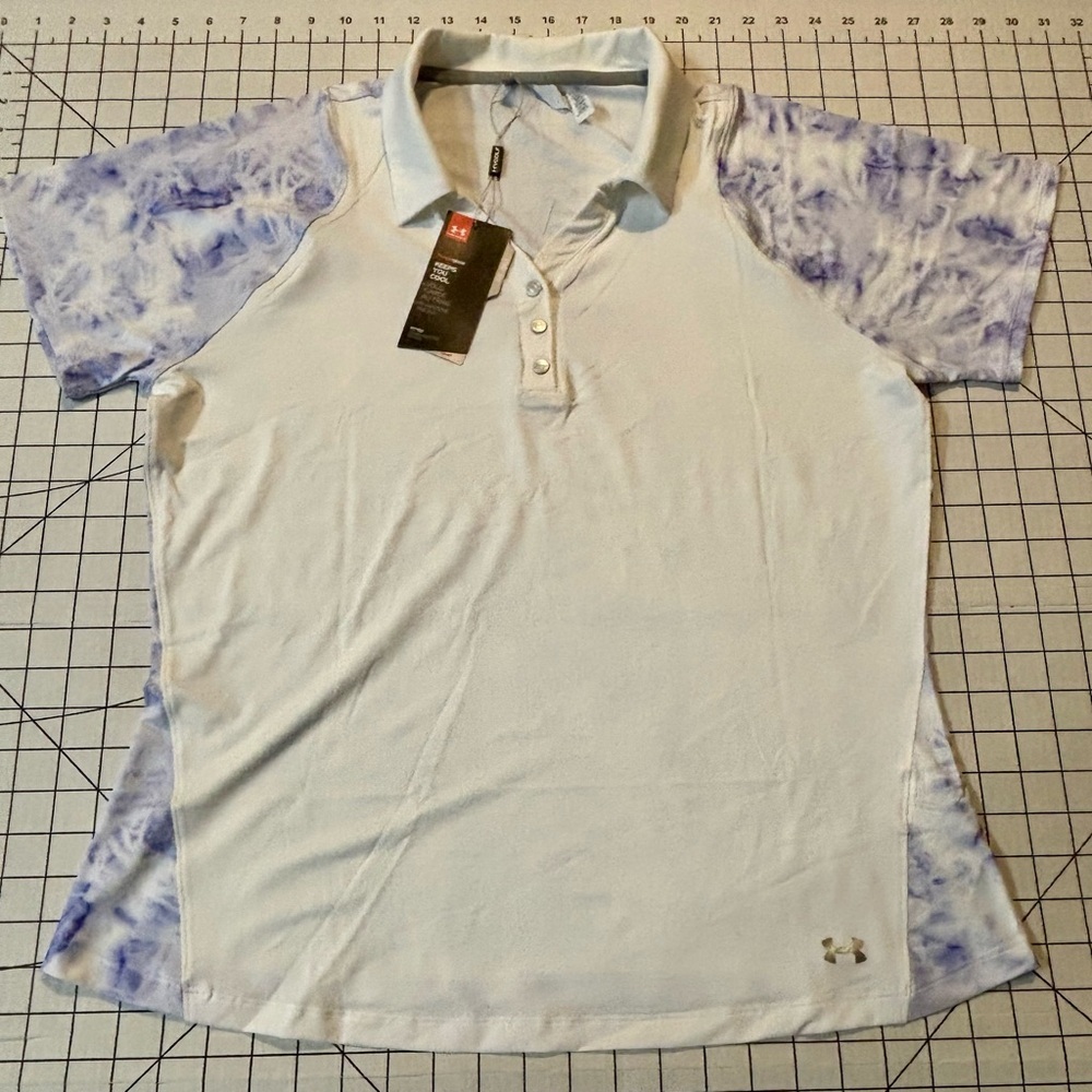 NWT Under Armour‎ Women’s Size XL White and Purple Fitted Polo Golf Shirt